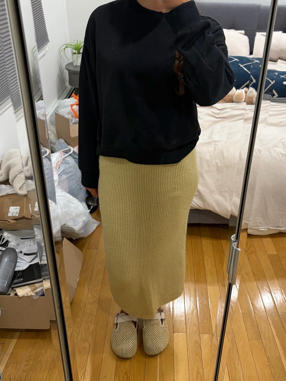 Ribbed Knit Midi Skirt
